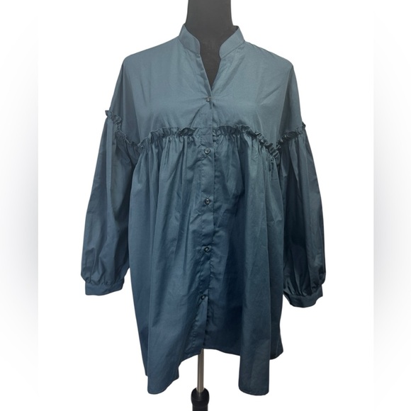 MNG Mango Oversized Ruffle Tunic Teal - Picture 2 of 11